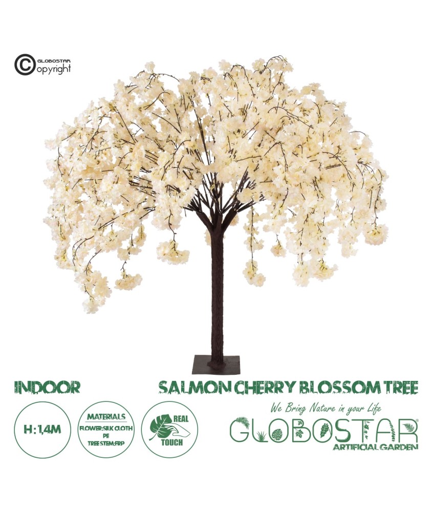 GloboStar® Artificial Garden SALMON CHERRY BLOSSOM TREE 20358 Τεχνητό Διακοσμητικό Δέντρο Μπεζ Άνθος Κερασιάς Υ140cm